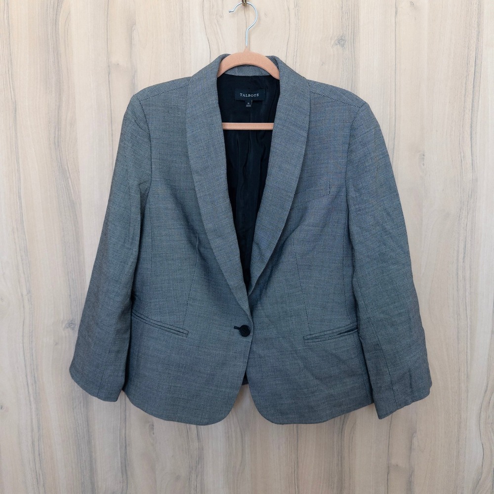 Talbots Womens Wool Blend Blazer 16 Grey Single Button Career Classic Academic